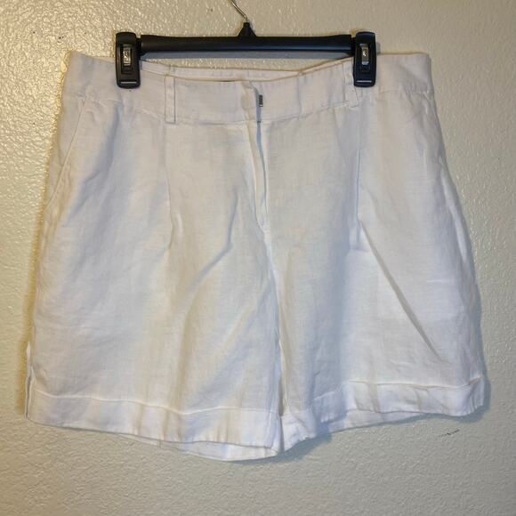 Lafayette 148 White 100% Linen Shorts Size 12 Classic Minimalist Tailored - Picture 1 of 10